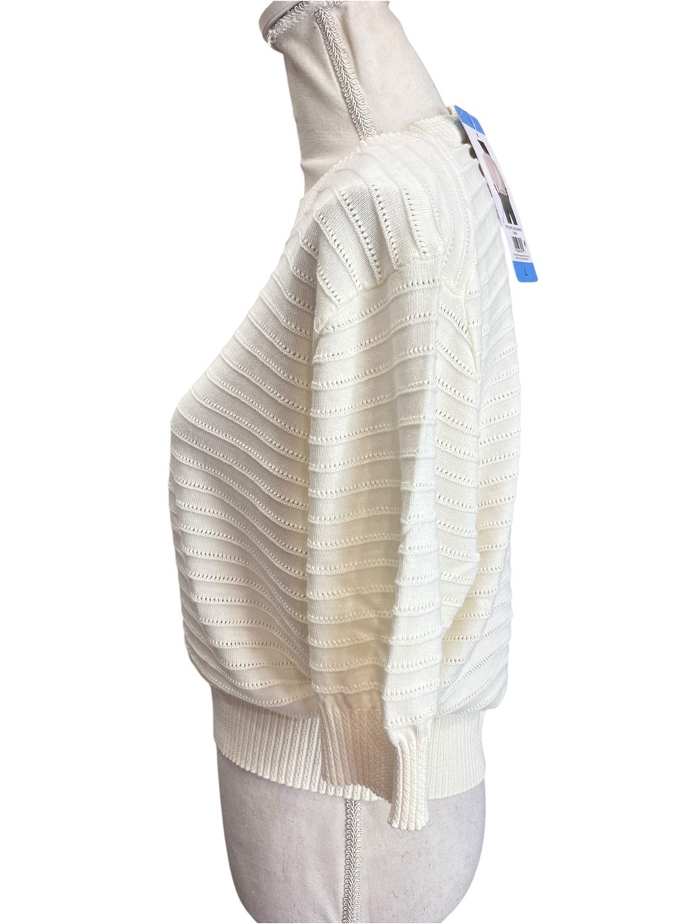 Frye 100% Cotton Cream Open Knit Dolman Sweater Large Coastal Bohemian NWT - Picture 5 of 7